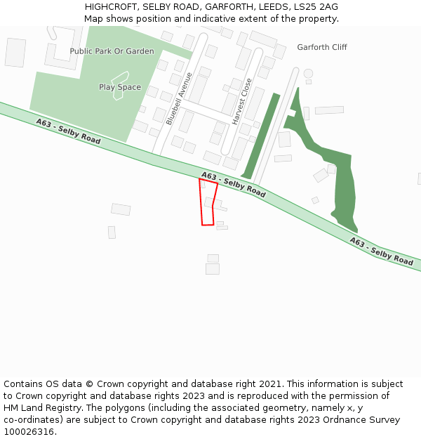 HIGHCROFT, SELBY ROAD, GARFORTH, LEEDS, LS25 2AG: Location map and indicative extent of plot