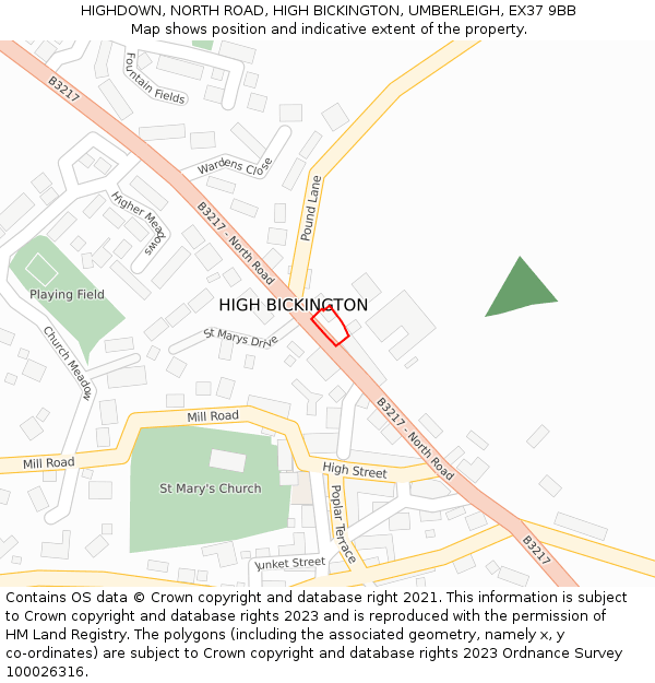 HIGHDOWN, NORTH ROAD, HIGH BICKINGTON, UMBERLEIGH, EX37 9BB: Location map and indicative extent of plot