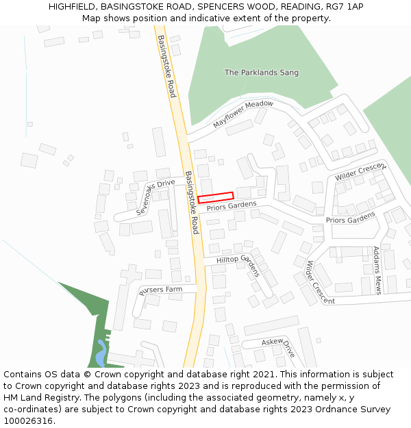 HIGHFIELD, BASINGSTOKE ROAD, SPENCERS WOOD, READING, RG7 1AP: Location map and indicative extent of plot