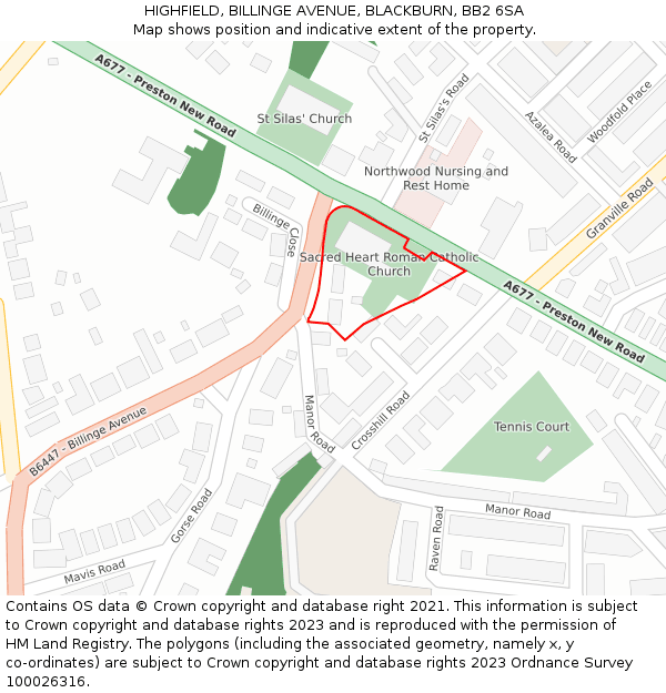 HIGHFIELD, BILLINGE AVENUE, BLACKBURN, BB2 6SA: Location map and indicative extent of plot