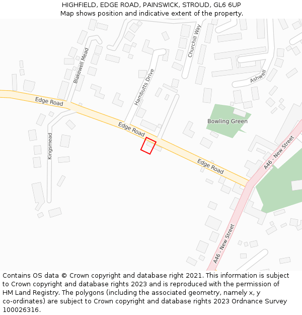 HIGHFIELD, EDGE ROAD, PAINSWICK, STROUD, GL6 6UP: Location map and indicative extent of plot