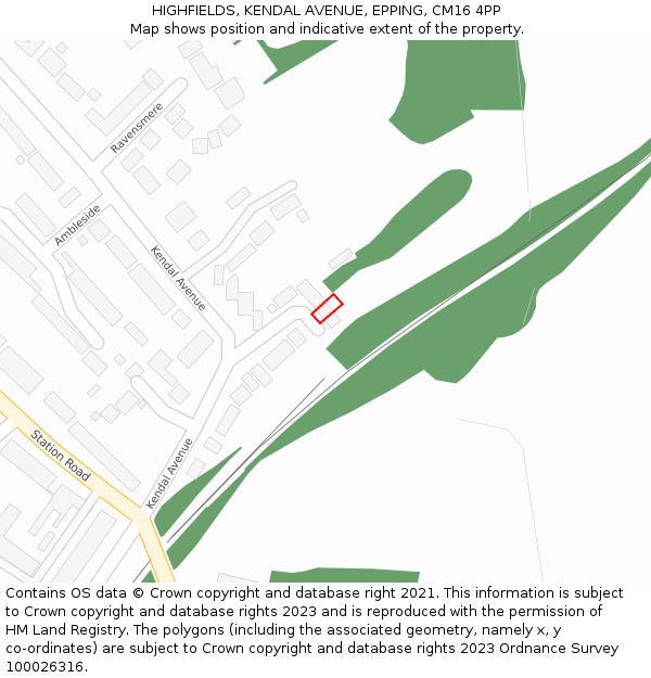 HIGHFIELDS, KENDAL AVENUE, EPPING, CM16 4PP: Location map and indicative extent of plot