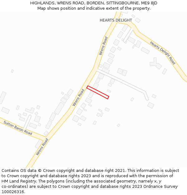 HIGHLANDS, WRENS ROAD, BORDEN, SITTINGBOURNE, ME9 8JD: Location map and indicative extent of plot