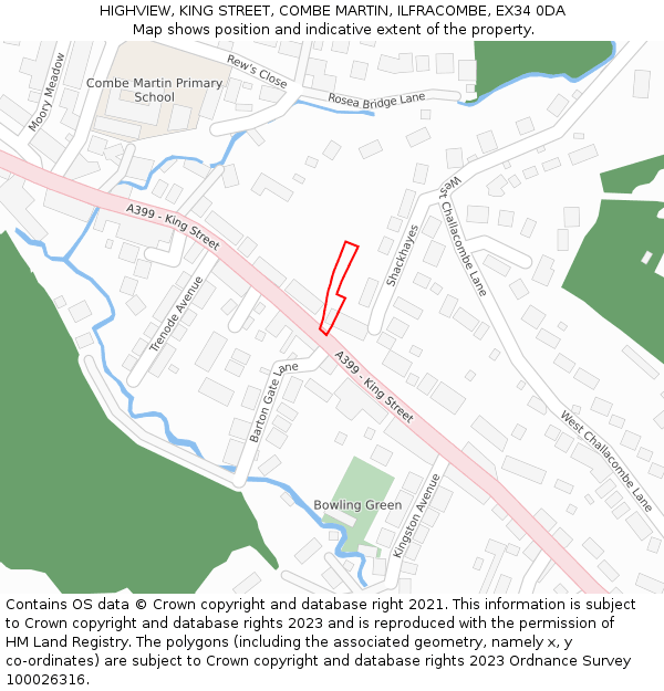 HIGHVIEW, KING STREET, COMBE MARTIN, ILFRACOMBE, EX34 0DA: Location map and indicative extent of plot