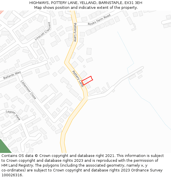 HIGHWAYS, POTTERY LANE, YELLAND, BARNSTAPLE, EX31 3EH: Location map and indicative extent of plot