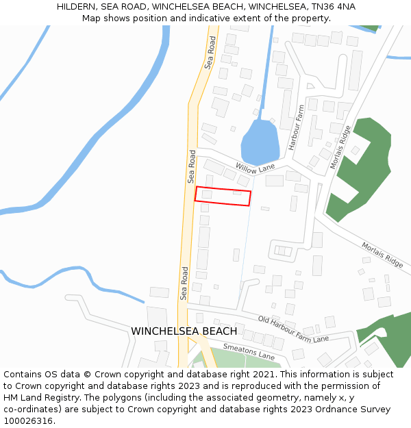 HILDERN, SEA ROAD, WINCHELSEA BEACH, WINCHELSEA, TN36 4NA: Location map and indicative extent of plot