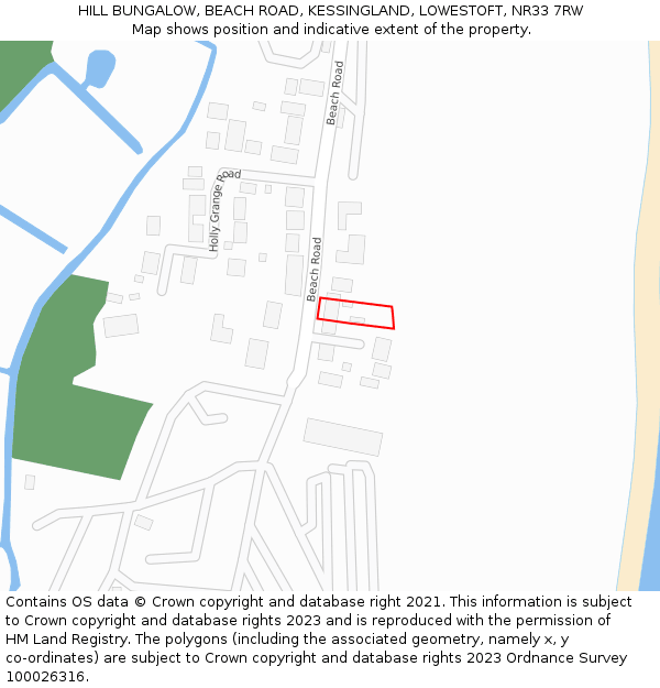 HILL BUNGALOW, BEACH ROAD, KESSINGLAND, LOWESTOFT, NR33 7RW: Location map and indicative extent of plot