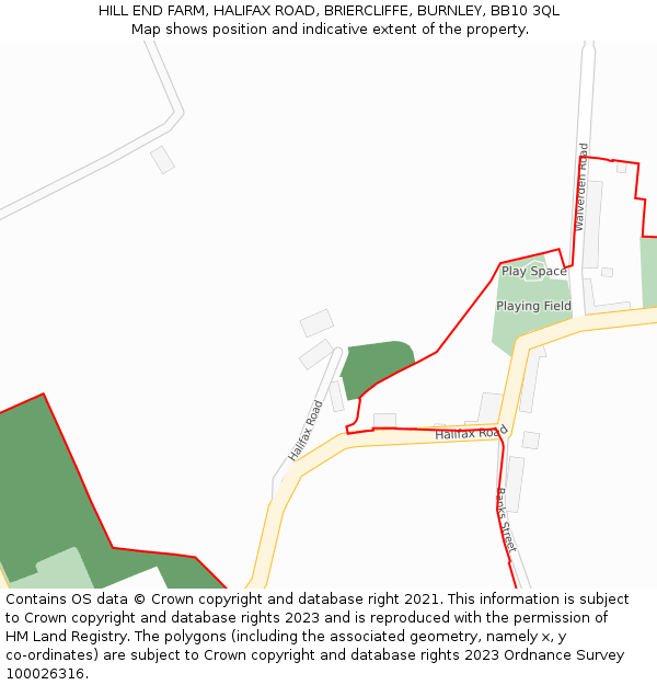 HILL END FARM, HALIFAX ROAD, BRIERCLIFFE, BURNLEY, BB10 3QL: Location map and indicative extent of plot