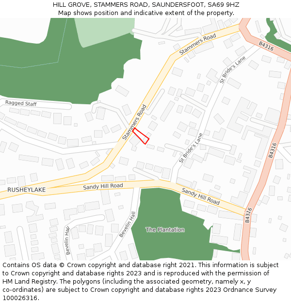 HILL GROVE, STAMMERS ROAD, SAUNDERSFOOT, SA69 9HZ: Location map and indicative extent of plot