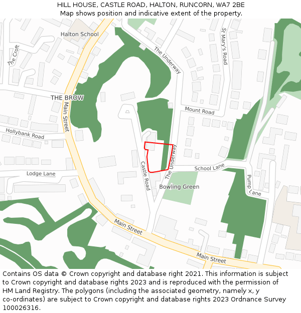 HILL HOUSE, CASTLE ROAD, HALTON, RUNCORN, WA7 2BE: Location map and indicative extent of plot