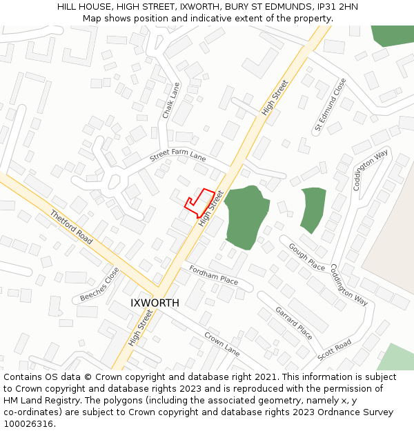 HILL HOUSE, HIGH STREET, IXWORTH, BURY ST EDMUNDS, IP31 2HN: Location map and indicative extent of plot