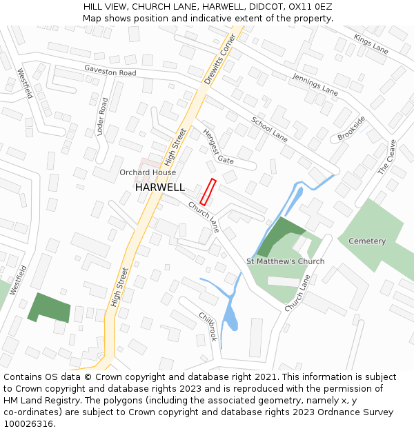 HILL VIEW, CHURCH LANE, HARWELL, DIDCOT, OX11 0EZ: Location map and indicative extent of plot