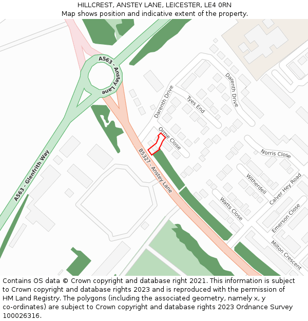 HILLCREST, ANSTEY LANE, LEICESTER, LE4 0RN: Location map and indicative extent of plot