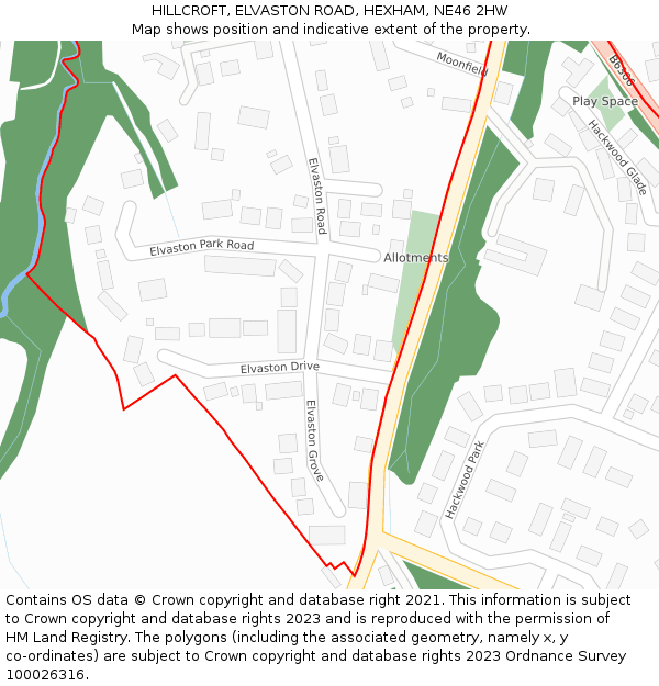 HILLCROFT, ELVASTON ROAD, HEXHAM, NE46 2HW: Location map and indicative extent of plot