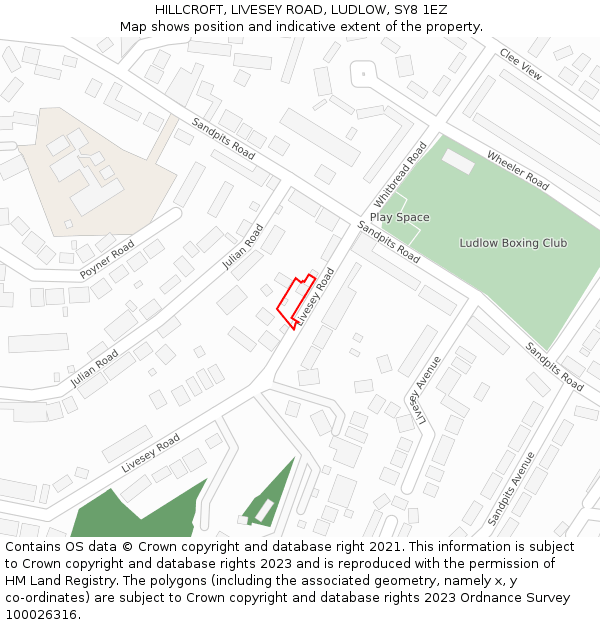 HILLCROFT, LIVESEY ROAD, LUDLOW, SY8 1EZ: Location map and indicative extent of plot