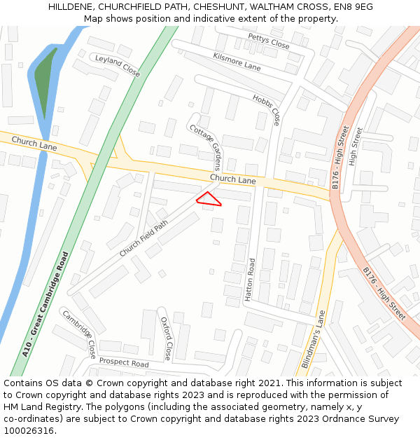 HILLDENE, CHURCHFIELD PATH, CHESHUNT, WALTHAM CROSS, EN8 9EG: Location map and indicative extent of plot