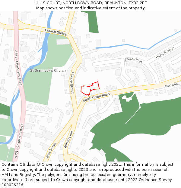 HILLS COURT, NORTH DOWN ROAD, BRAUNTON, EX33 2EE: Location map and indicative extent of plot