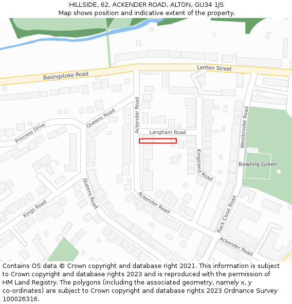 HILLSIDE, 62, ACKENDER ROAD, ALTON, GU34 1JS: Location map and indicative extent of plot