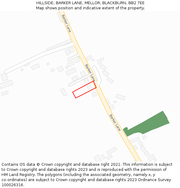 HILLSIDE, BARKER LANE, MELLOR, BLACKBURN, BB2 7EE: Location map and indicative extent of plot