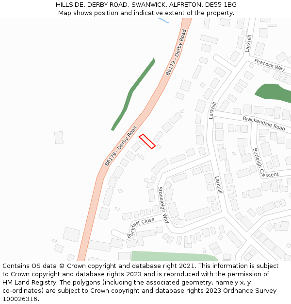 HILLSIDE, DERBY ROAD, SWANWICK, ALFRETON, DE55 1BG: Location map and indicative extent of plot