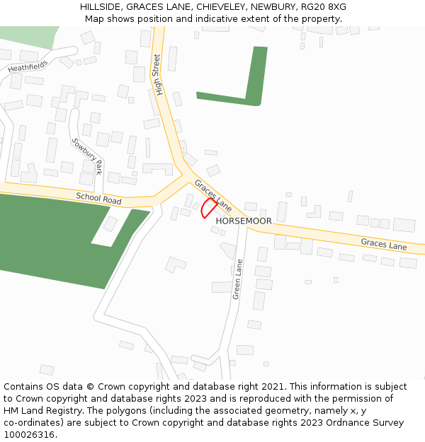 HILLSIDE, GRACES LANE, CHIEVELEY, NEWBURY, RG20 8XG: Location map and indicative extent of plot