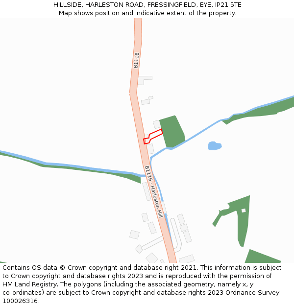 HILLSIDE, HARLESTON ROAD, FRESSINGFIELD, EYE, IP21 5TE: Location map and indicative extent of plot