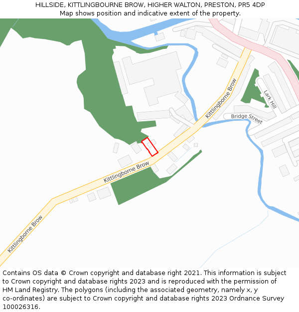 HILLSIDE, KITTLINGBOURNE BROW, HIGHER WALTON, PRESTON, PR5 4DP: Location map and indicative extent of plot