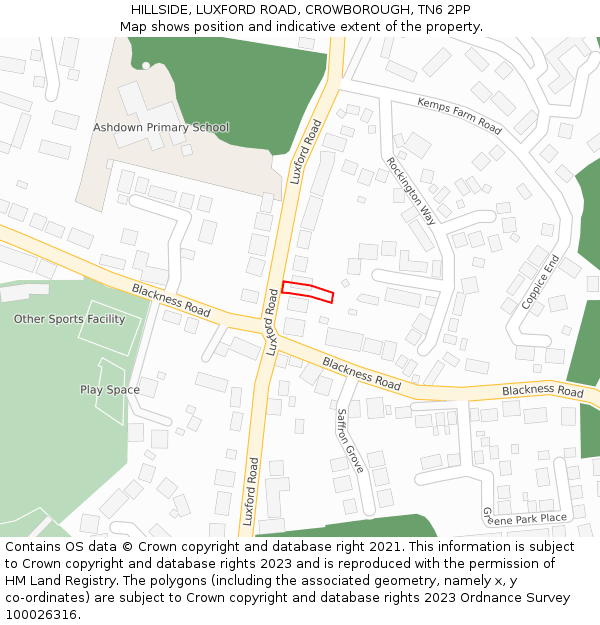 HILLSIDE, LUXFORD ROAD, CROWBOROUGH, TN6 2PP: Location map and indicative extent of plot