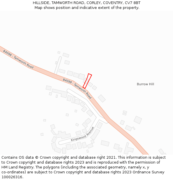 HILLSIDE, TAMWORTH ROAD, CORLEY, COVENTRY, CV7 8BT: Location map and indicative extent of plot