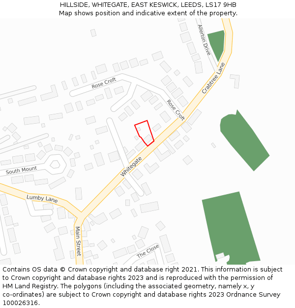 HILLSIDE, WHITEGATE, EAST KESWICK, LEEDS, LS17 9HB: Location map and indicative extent of plot