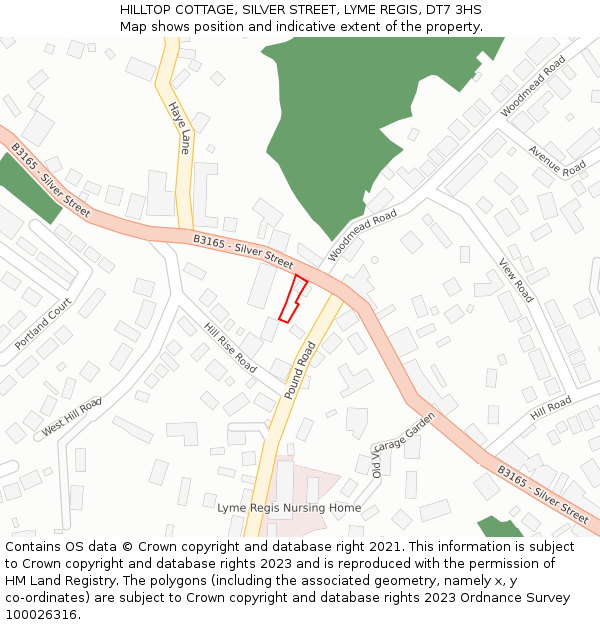 HILLTOP COTTAGE, SILVER STREET, LYME REGIS, DT7 3HS: Location map and indicative extent of plot