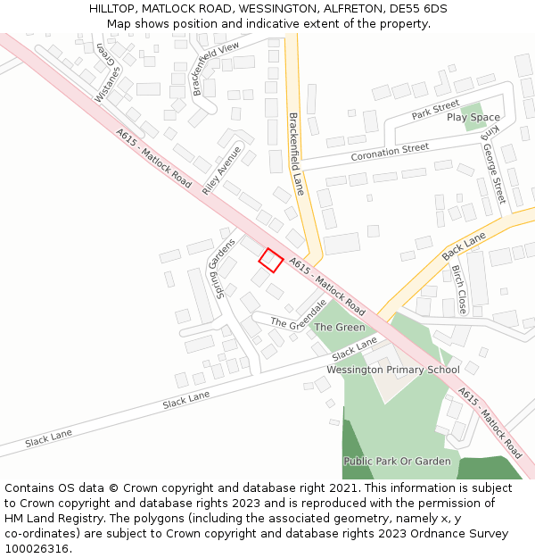 HILLTOP, MATLOCK ROAD, WESSINGTON, ALFRETON, DE55 6DS: Location map and indicative extent of plot