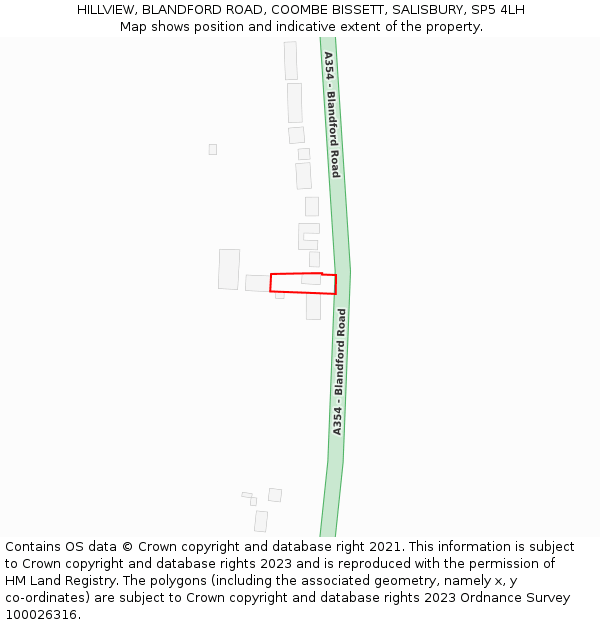 HILLVIEW, BLANDFORD ROAD, COOMBE BISSETT, SALISBURY, SP5 4LH: Location map and indicative extent of plot