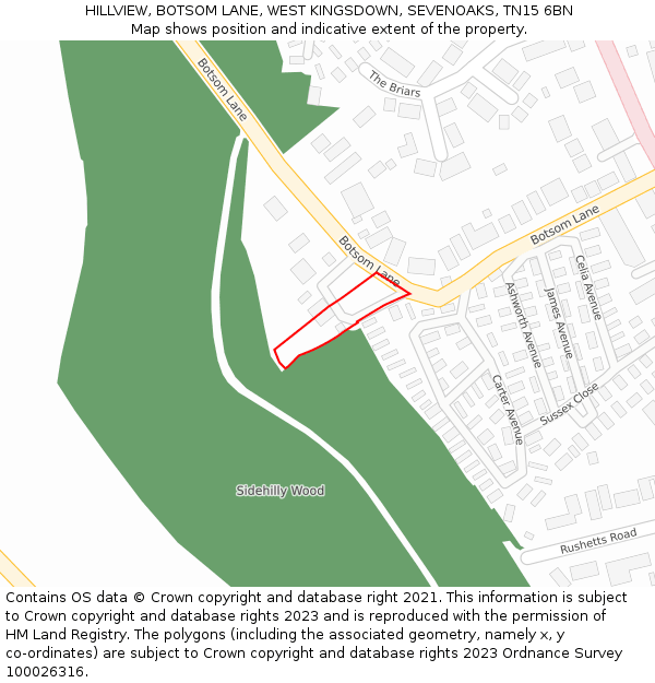 HILLVIEW, BOTSOM LANE, WEST KINGSDOWN, SEVENOAKS, TN15 6BN: Location map and indicative extent of plot