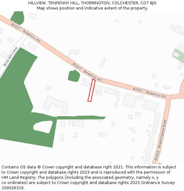 HILLVIEW, TENPENNY HILL, THORRINGTON, COLCHESTER, CO7 8JG: Location map and indicative extent of plot