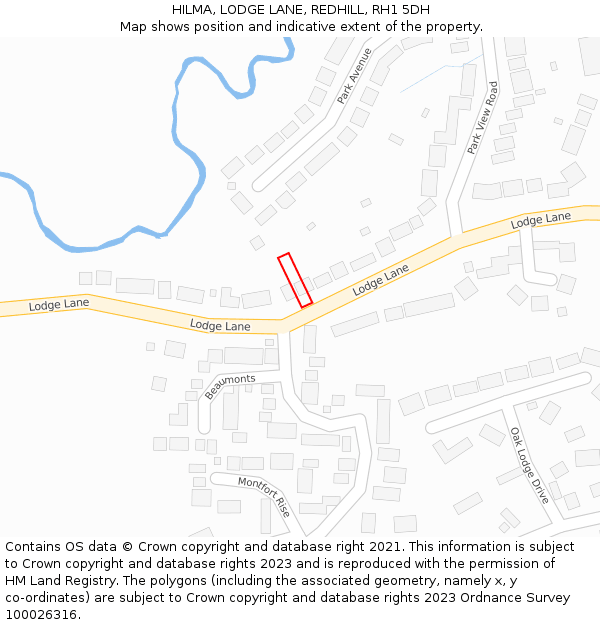 HILMA, LODGE LANE, REDHILL, RH1 5DH: Location map and indicative extent of plot