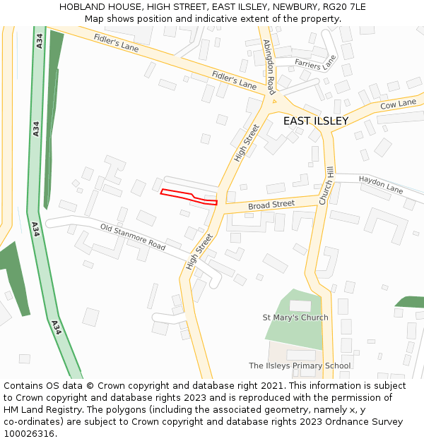 HOBLAND HOUSE, HIGH STREET, EAST ILSLEY, NEWBURY, RG20 7LE: Location map and indicative extent of plot