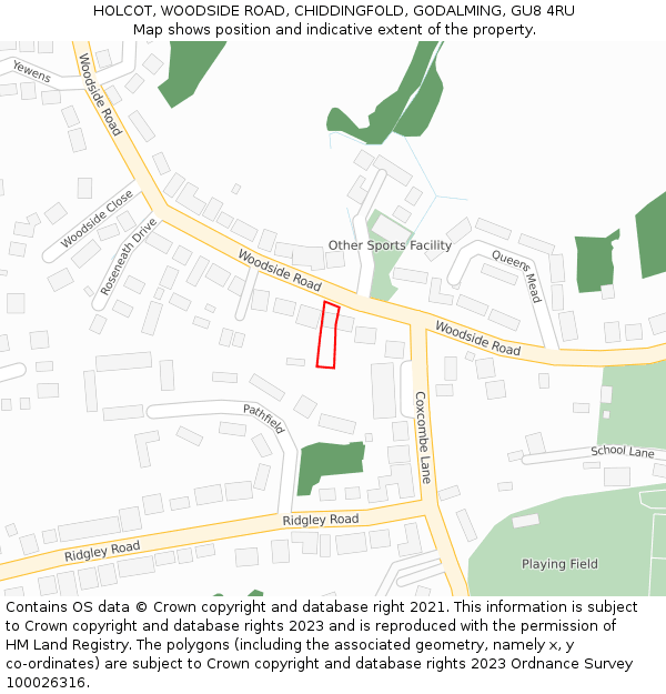 HOLCOT, WOODSIDE ROAD, CHIDDINGFOLD, GODALMING, GU8 4RU: Location map and indicative extent of plot