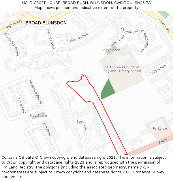 HOLD CROFT HOUSE, BROAD BUSH, BLUNSDON, SWINDON, SN26 7AJ: Location map and indicative extent of plot