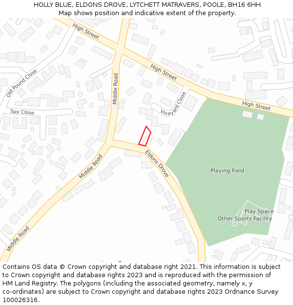 HOLLY BLUE, ELDONS DROVE, LYTCHETT MATRAVERS, POOLE, BH16 6HH: Location map and indicative extent of plot