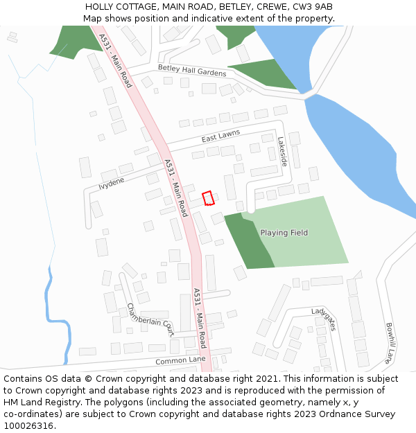 HOLLY COTTAGE, MAIN ROAD, BETLEY, CREWE, CW3 9AB: Location map and indicative extent of plot