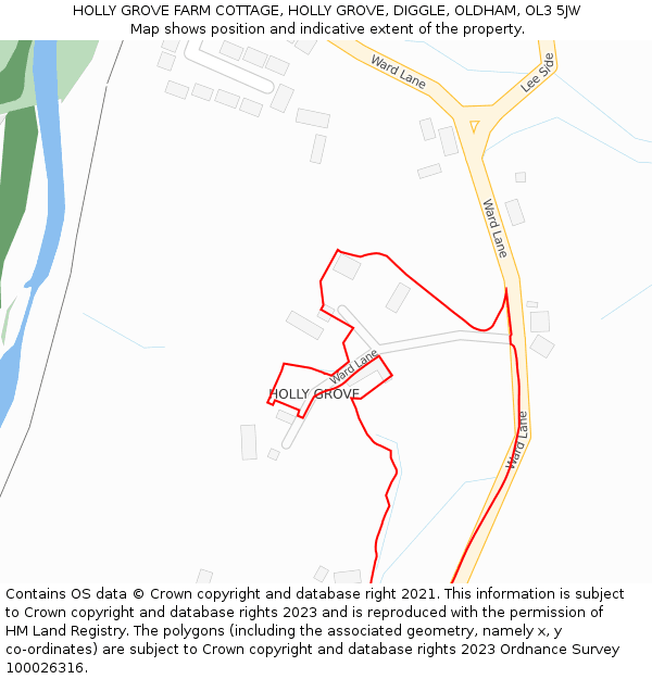 HOLLY GROVE FARM COTTAGE, HOLLY GROVE, DIGGLE, OLDHAM, OL3 5JW: Location map and indicative extent of plot