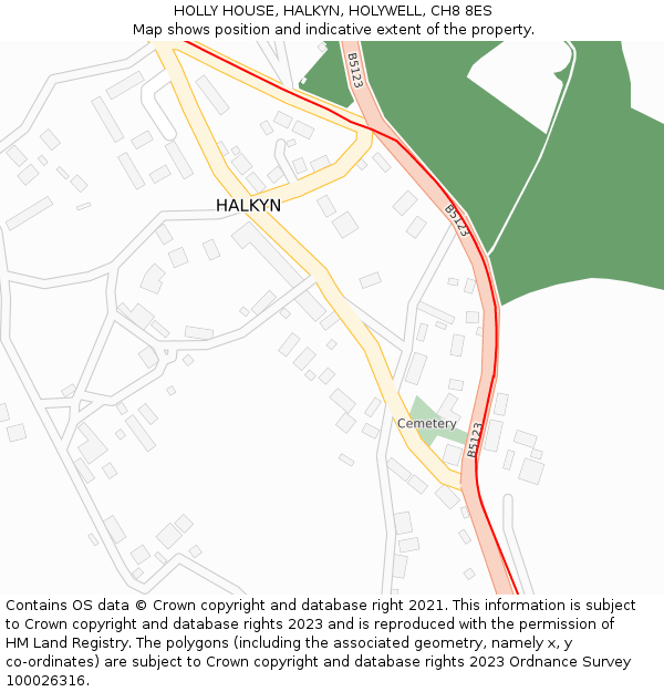 HOLLY HOUSE, HALKYN, HOLYWELL, CH8 8ES: Location map and indicative extent of plot