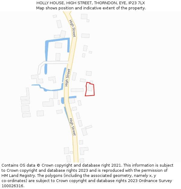 HOLLY HOUSE, HIGH STREET, THORNDON, EYE, IP23 7LX: Location map and indicative extent of plot