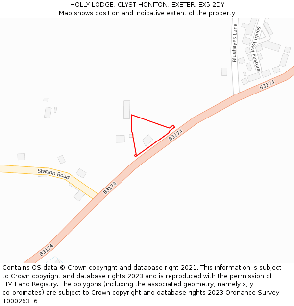 HOLLY LODGE, CLYST HONITON, EXETER, EX5 2DY: Location map and indicative extent of plot