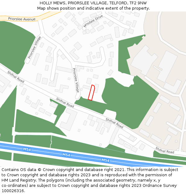 HOLLY MEWS, PRIORSLEE VILLAGE, TELFORD, TF2 9NW: Location map and indicative extent of plot