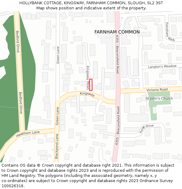 HOLLYBANK COTTAGE, KINGSWAY, FARNHAM COMMON, SLOUGH, SL2 3ST: Location map and indicative extent of plot
