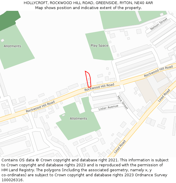 HOLLYCROFT, ROCKWOOD HILL ROAD, GREENSIDE, RYTON, NE40 4AR: Location map and indicative extent of plot