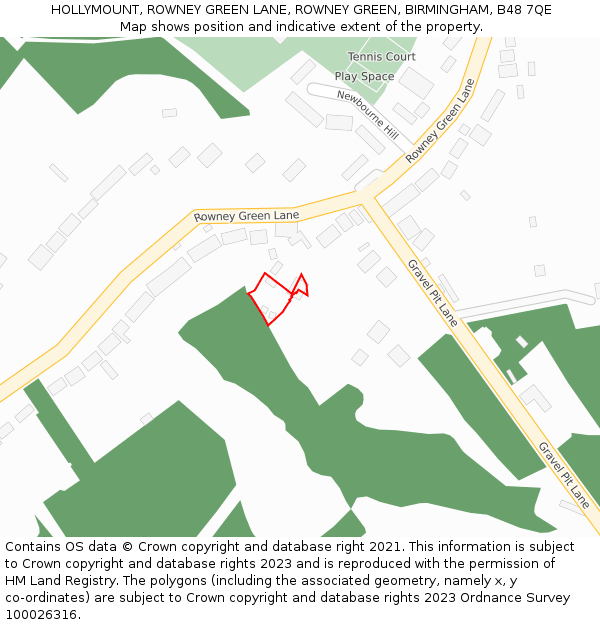 HOLLYMOUNT, ROWNEY GREEN LANE, ROWNEY GREEN, BIRMINGHAM, B48 7QE: Location map and indicative extent of plot