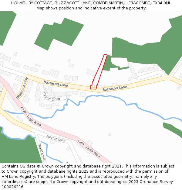 HOLMBURY COTTAGE, BUZZACOTT LANE, COMBE MARTIN, ILFRACOMBE, EX34 0NL: Location map and indicative extent of plot